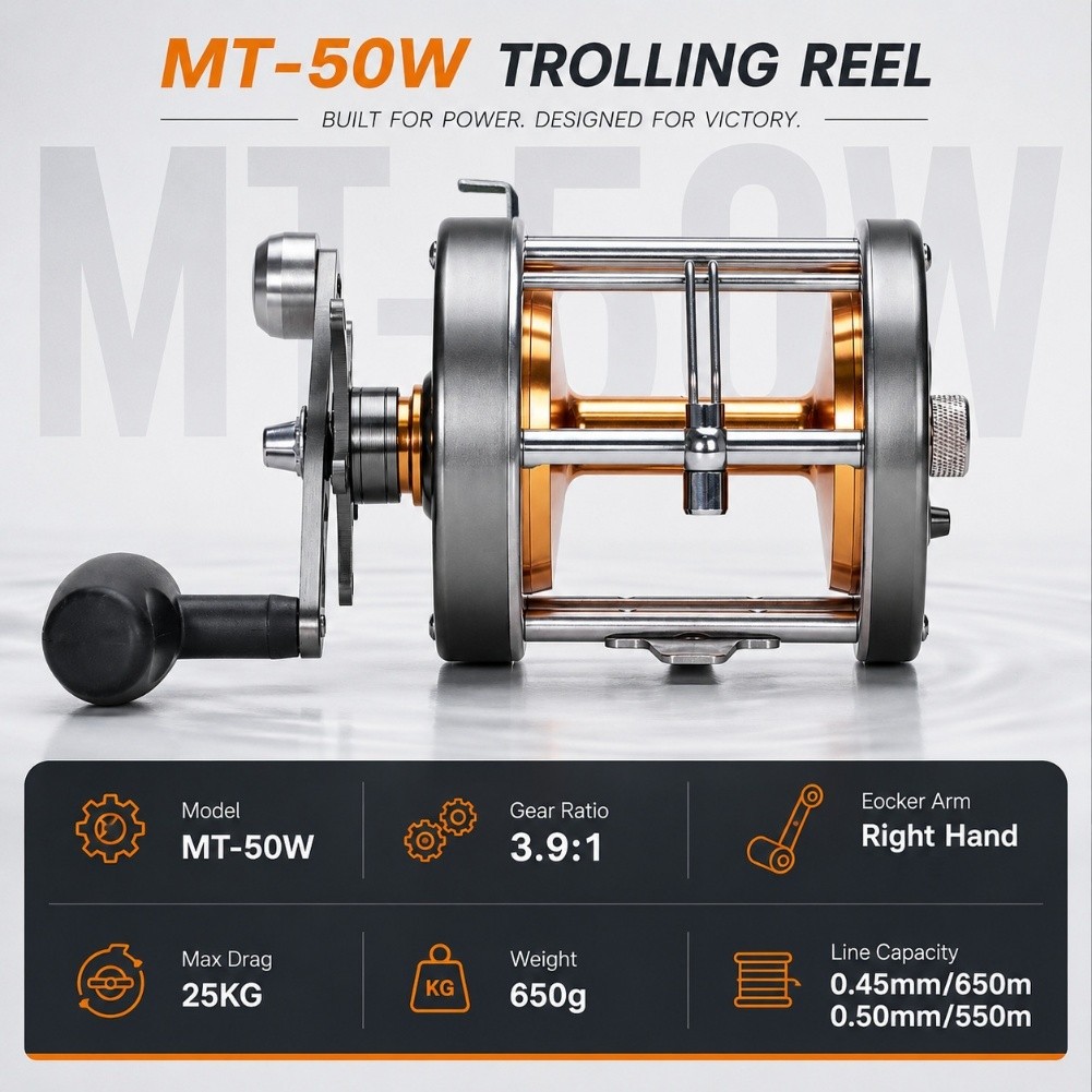 Trolling Reel - Carretilha de Pesca MT 50W, para